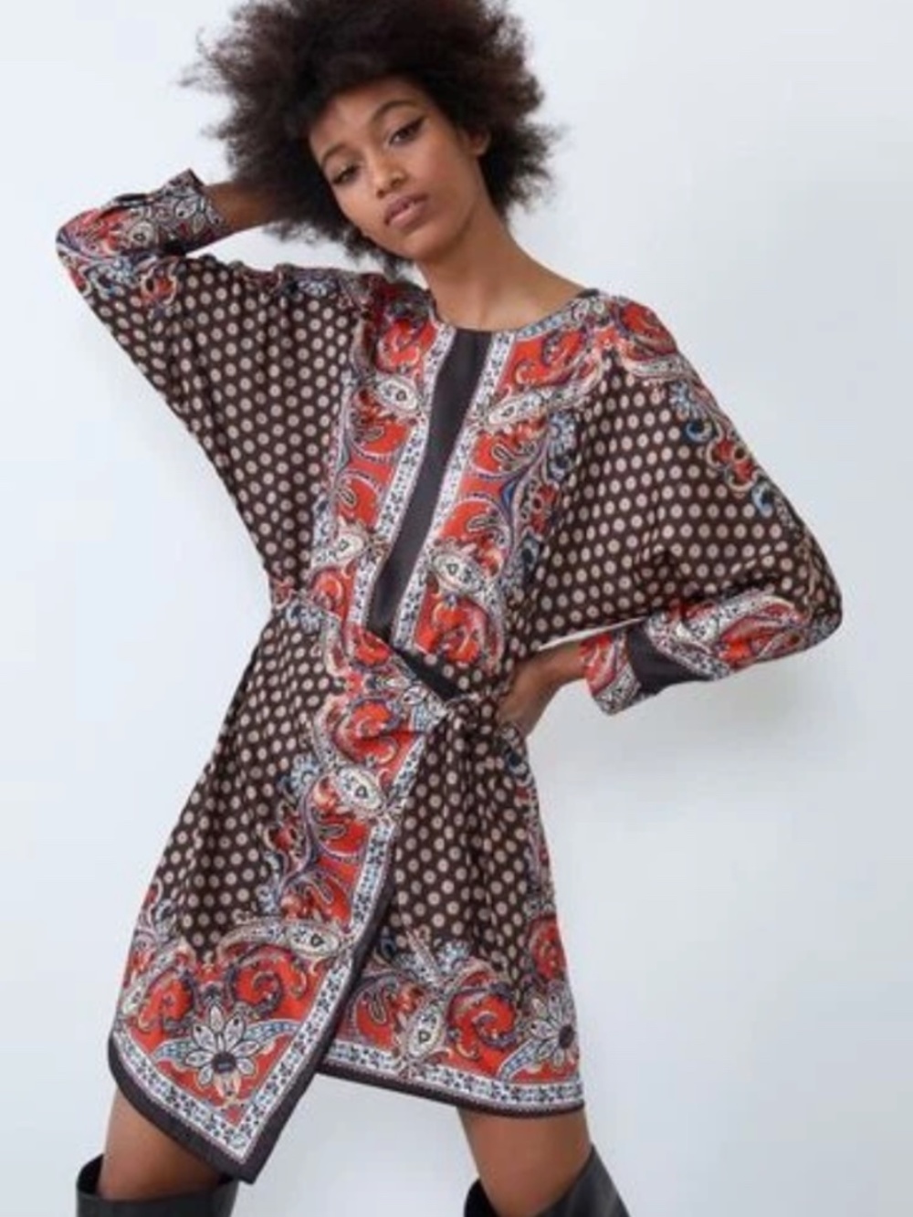 Zara Paisley Wrap Dress Small Boho Mini Dress Long Sleeve Zimmermann Inspired - Picture 3 of 11